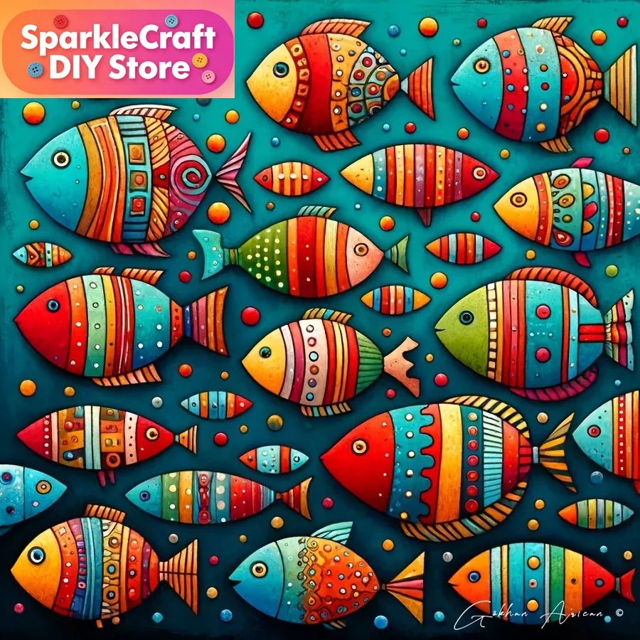 Colorful Whimsical Fish School - Resin Art Work review and price